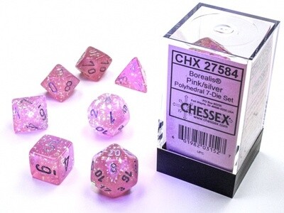"Borealis® Pink/White" Glow in the Dark Dice Set