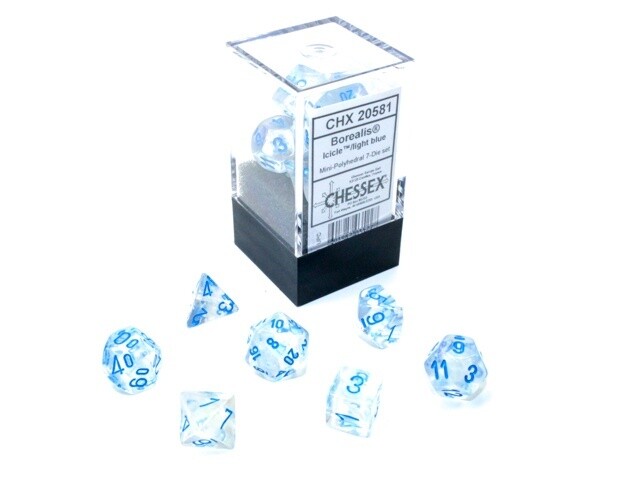 “Borealis Icicle/Light Blue” Glow-in-the-Dark Mini-Dice Set