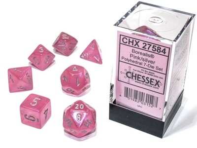 Ensemble de dés luminescents « Borealis Rose/Argent »