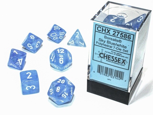 &quot;Borealis® Sky Blue/White&quot; Glow in the Dark Dice Set