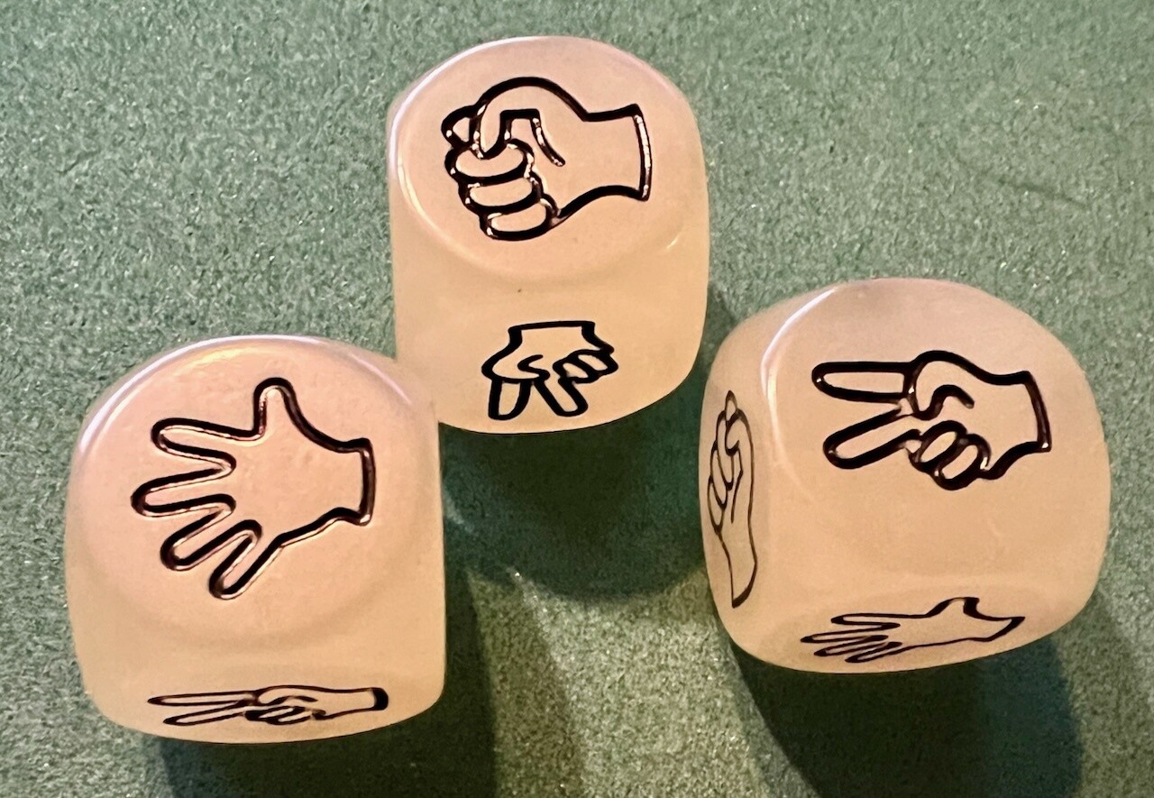 D6 Rock-Paper-Scissors 20mm Glow in the Dark White/Black