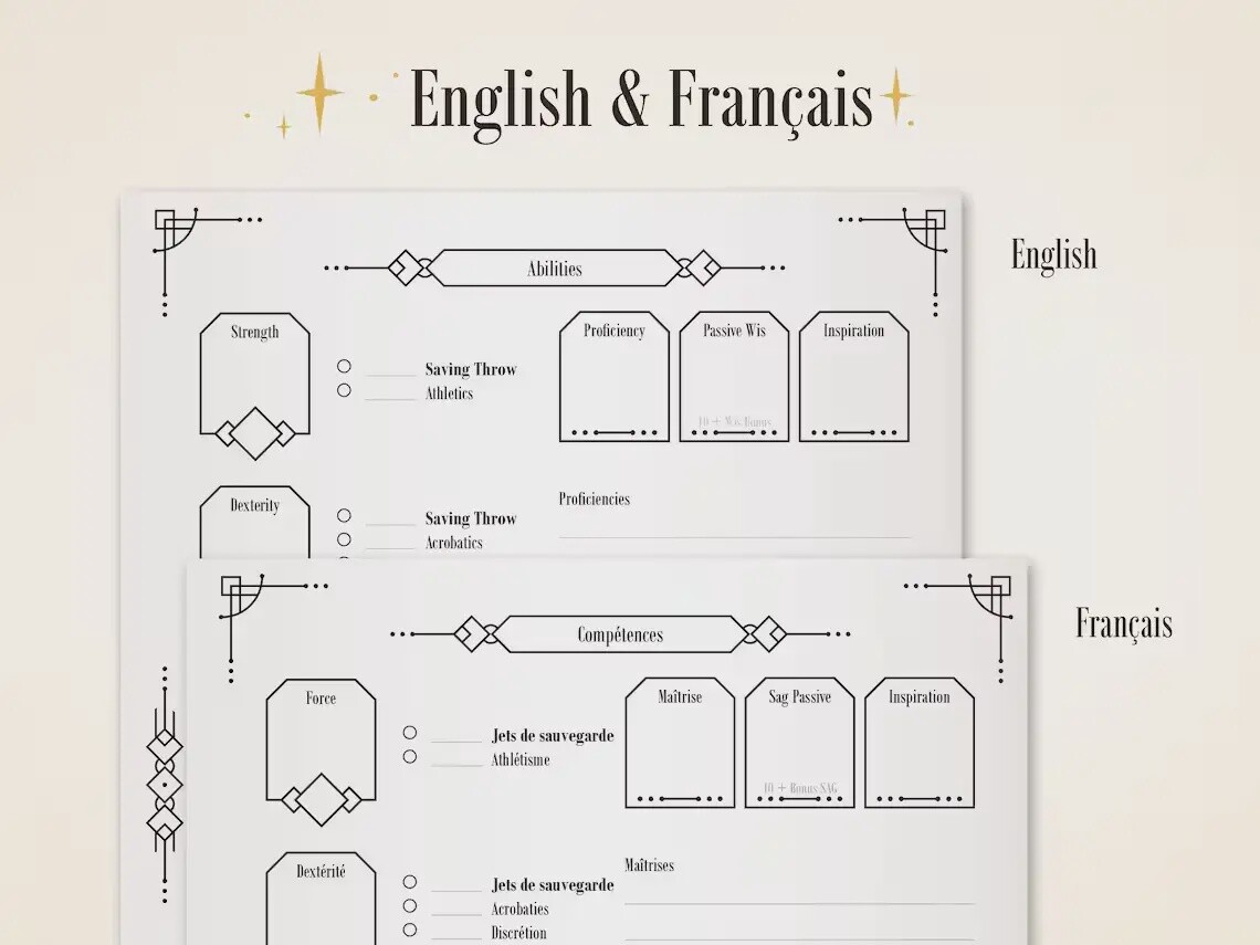 Character Notebook, Langue: French