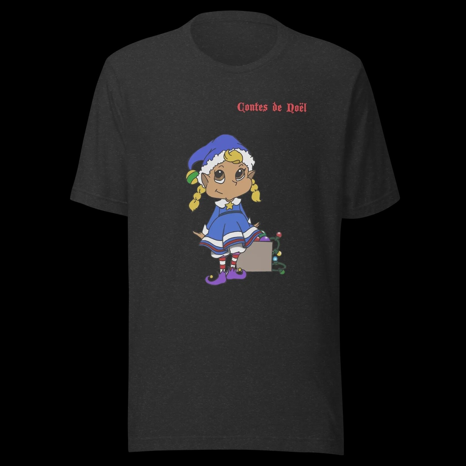 T-Shirt Contes de Noël - Bonnet Bleu - Adult, Couleur: Noir, Grandeur: 5TG/5XL