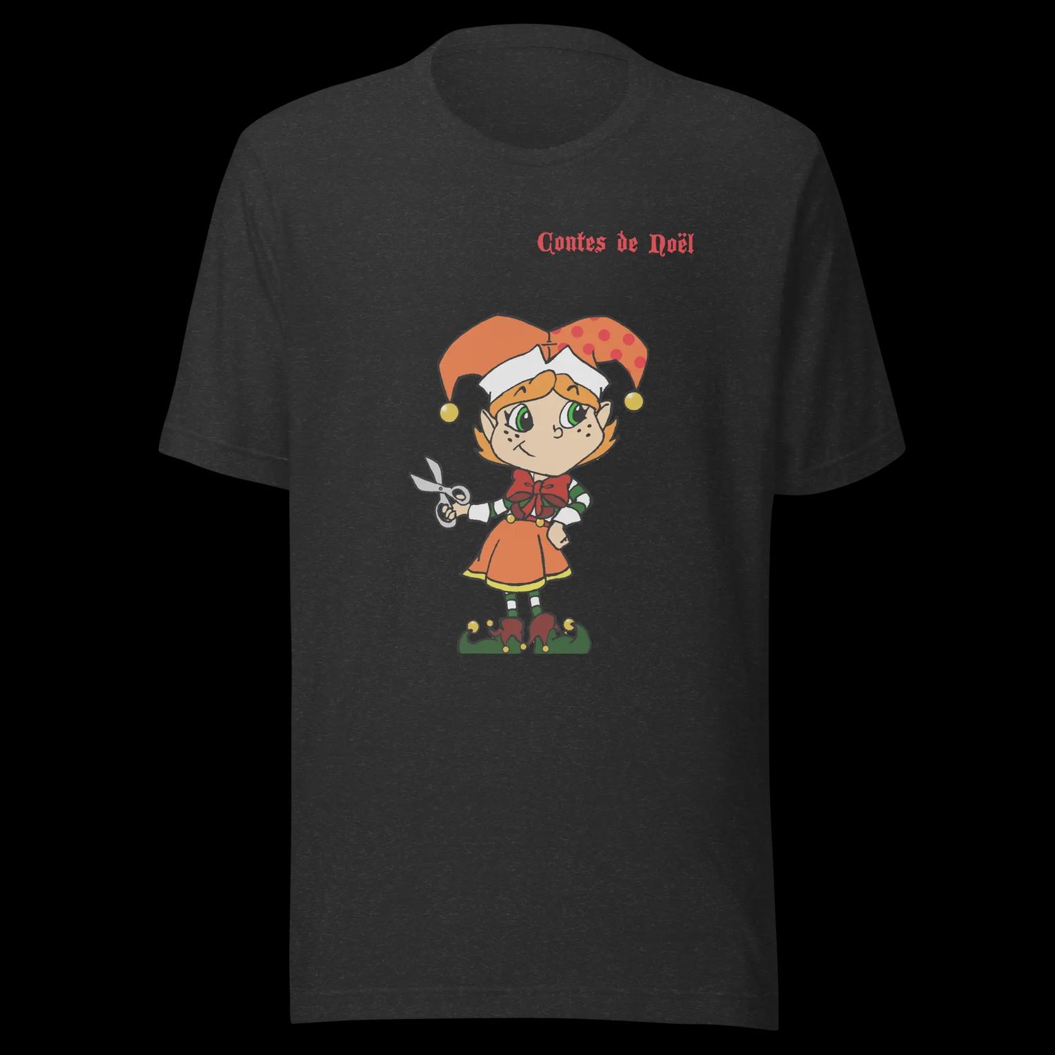 T-Shirt Contes de Noël - Bonnet Orange - Adult, Couleur: Noir, Grandeur: 5TG/5XL