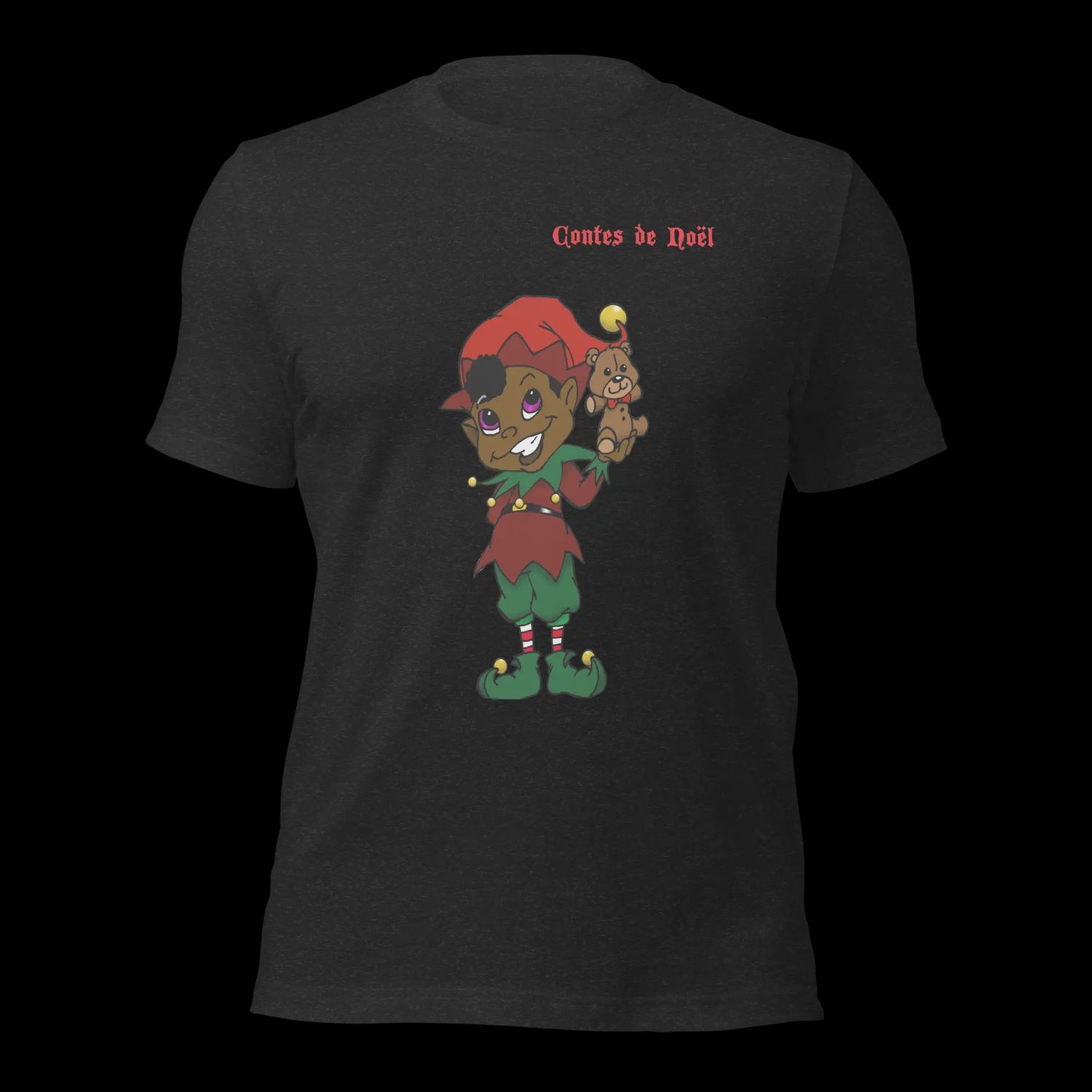 T-Shirt Contes de Noël - Bonnet Rouge - Adult, Couleur: Noir, Grandeur: XS