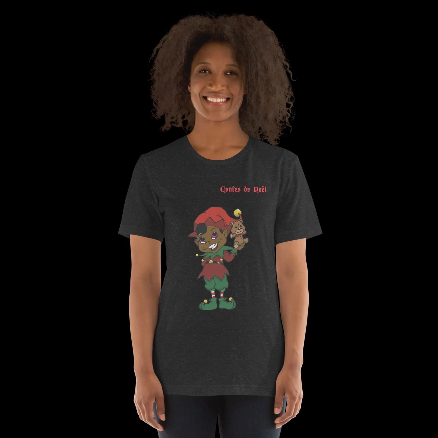 T-Shirt Contes de Noël - Bonnet Rouge - Adult, Couleur: Noir, Grandeur: 5TG/5XL