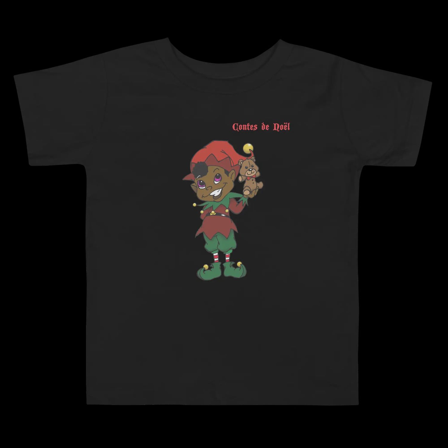 T-Shirt Contes de Noël - Bonnet Rouge - Enfant, Couleur: Noir, Grandeur: 2T