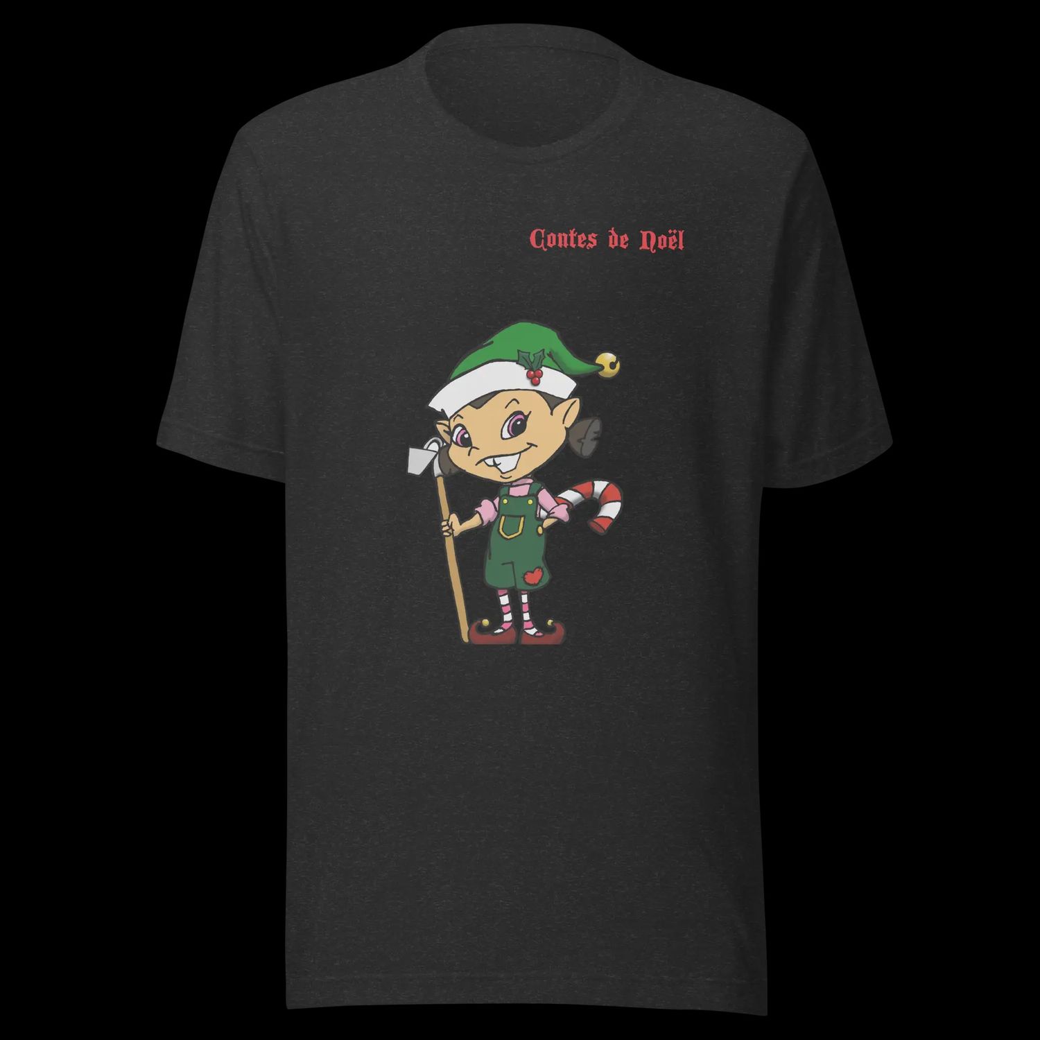 T-Shirt Contes de Noël - Bonnet Vert - Adult, Couleur: Noir, Grandeur: XS