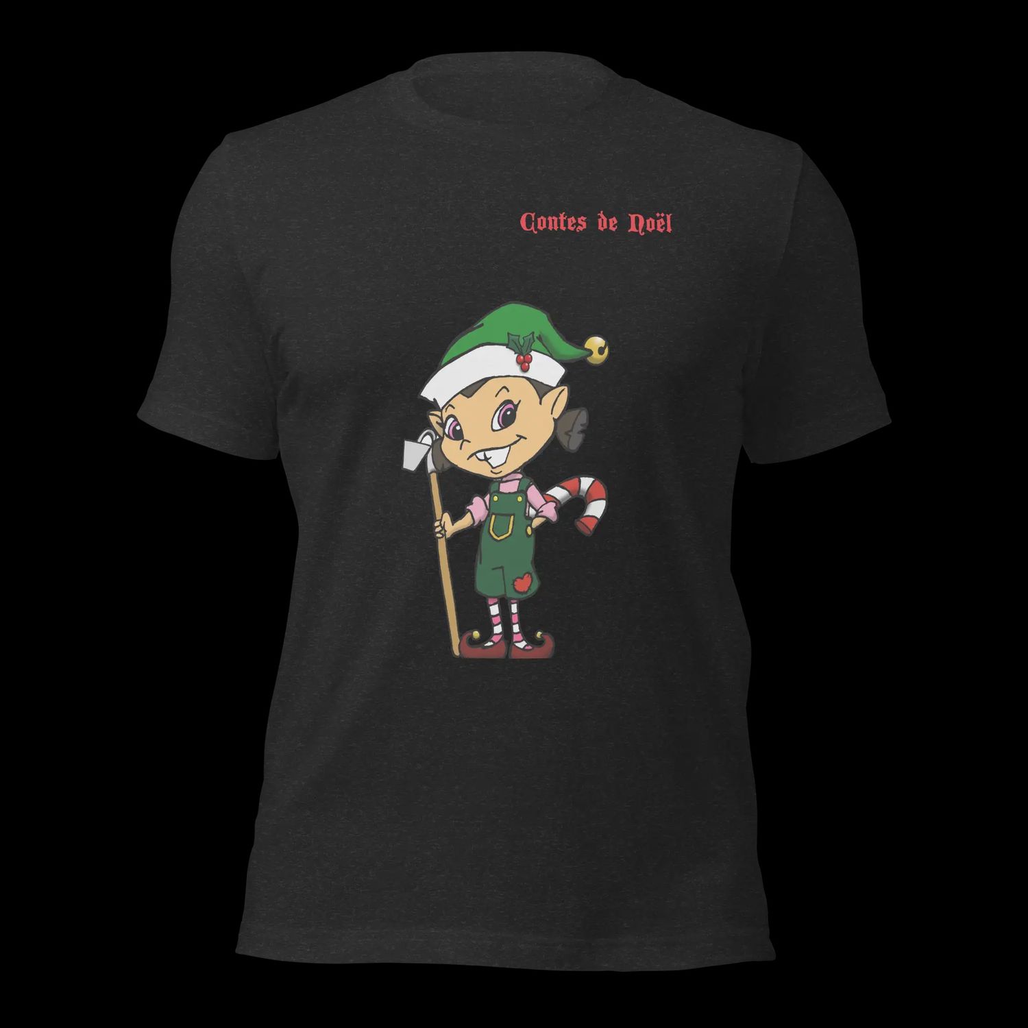 T-Shirt Contes de Noël - Bonnet Vert - Adult, Couleur: Noir, Grandeur: 5TG/5XL