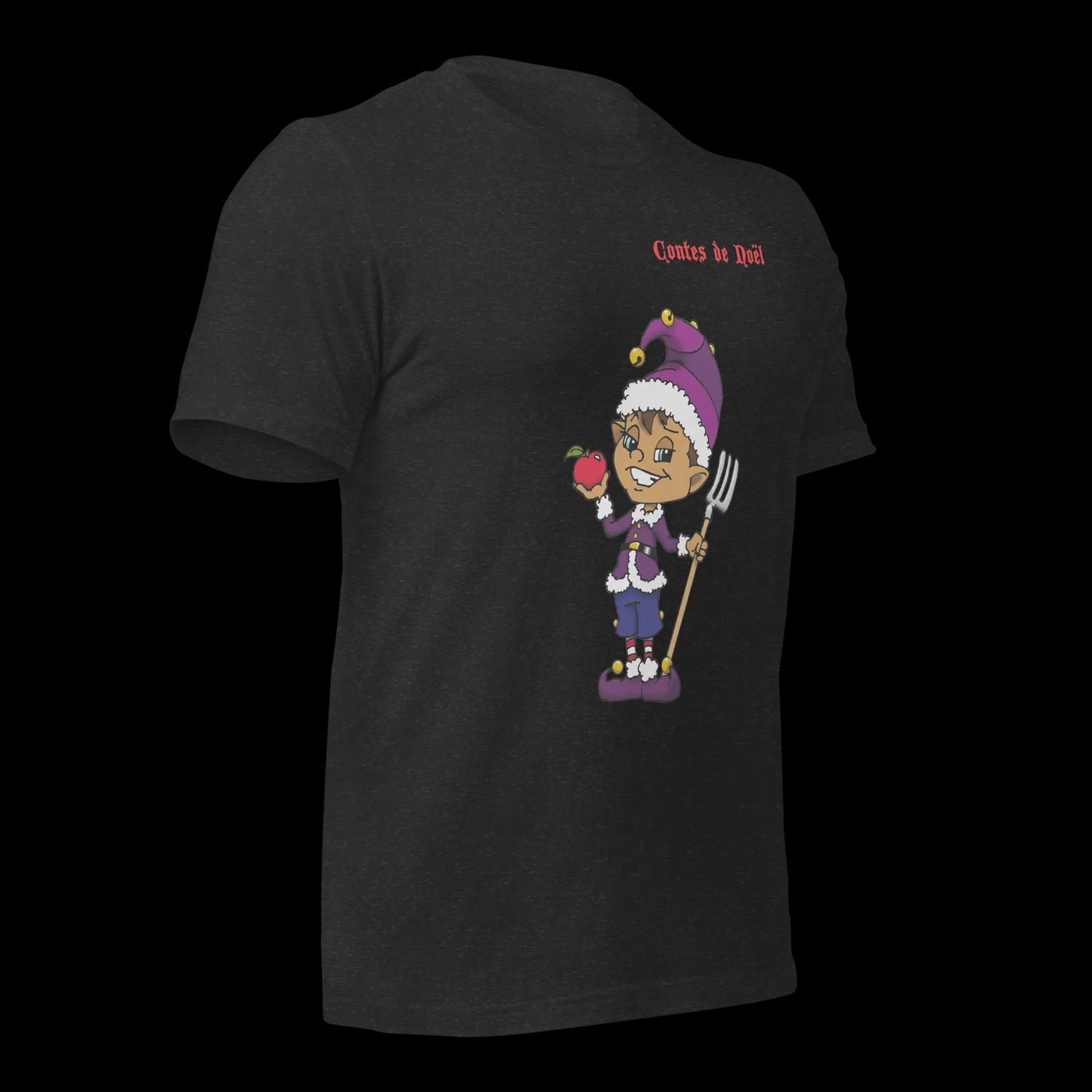 T-Shirt Contes de Noël - Bonnet Violet - Adult, Couleur: Noir, Grandeur: 5TG/5XL
