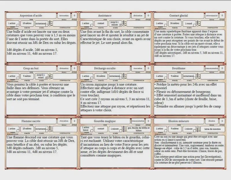 Cartes de sorts de 5e - BARDE 0 à 9