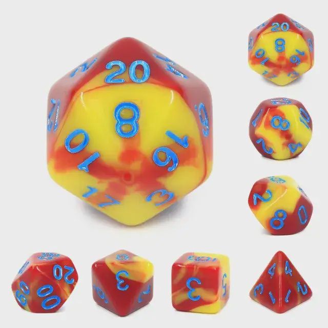 “Marbled Red &amp; Yellow” dice set