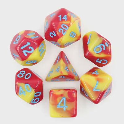 “Marbled Red &amp; Yellow” dice set
