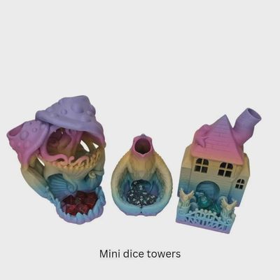 Mini Dice Tower - Pastel rainbow - crystal mushroom, haunted mansion or raven style - made for mini dice - size of a coffee cup