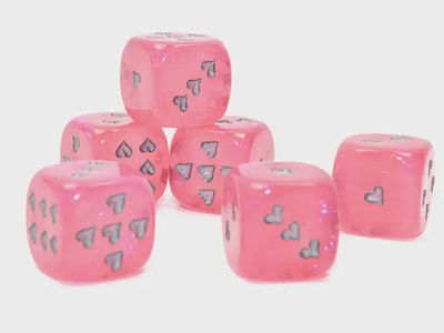 Borealis Pink/silver w/heart pips Luminary 16mm Single d6 dice