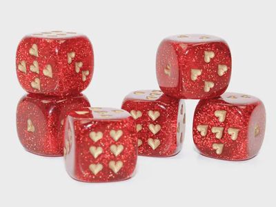 D6 16mm avec pépins en forme de cœur rouge rubis pailleté/or