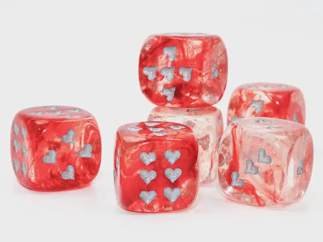 Nebula Red/silver w/heart pips Luminary 16mm Single d6 dice