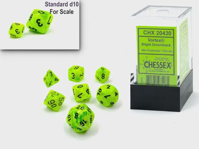&quot;Vortex ® Bright Green/Black&quot; Black Light Reactive Mini-Dice Set