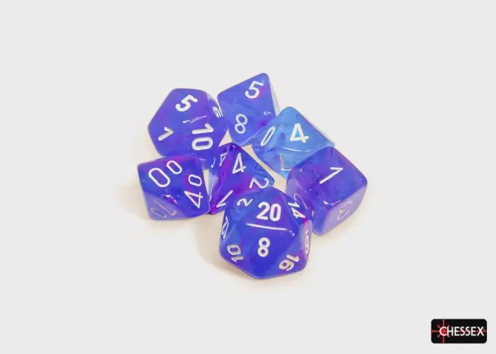 "Nebula® Aura/White" Glow in the Dark Dice Set