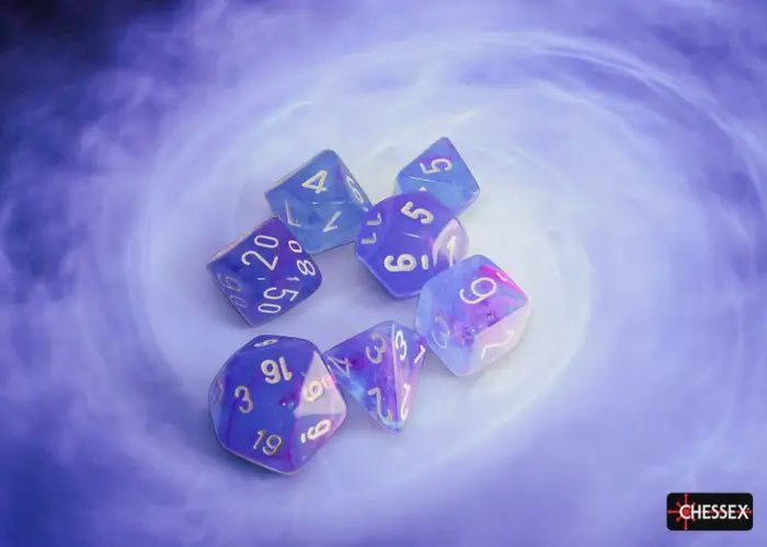 &quot;Nebula® Aura/White&quot; Glow in the Dark Dice Set