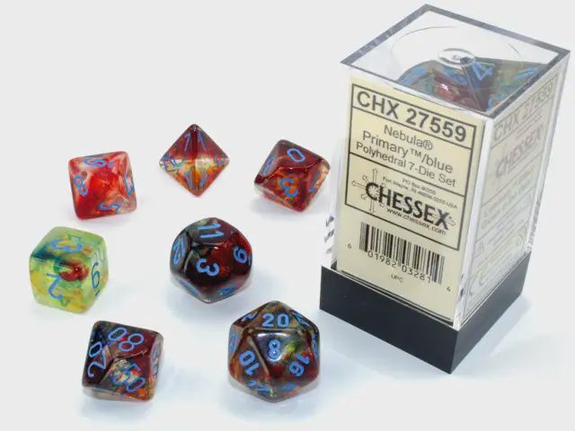 "Nebula® Primary/Blue" Glow in the Dark Dice Set