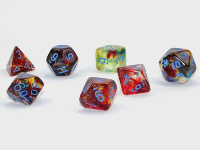 &quot;Nebula® Primary/Blue&quot; Glow in the Dark Dice Set
