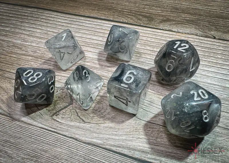 &quot;Borealis® Light Smoke/Silver&quot; Glow in the Dark Dice Set