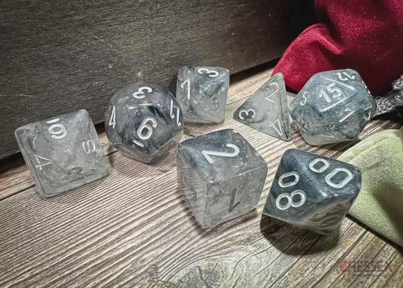 "Borealis® Light Smoke/Silver" Glow in the Dark Dice Set
