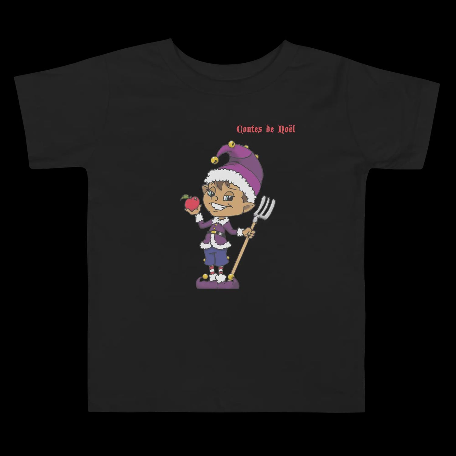 T-Shirt Contes de Noël - Bonnet Violet - Enfant, Couleur: Noir, Grandeur: 2T
