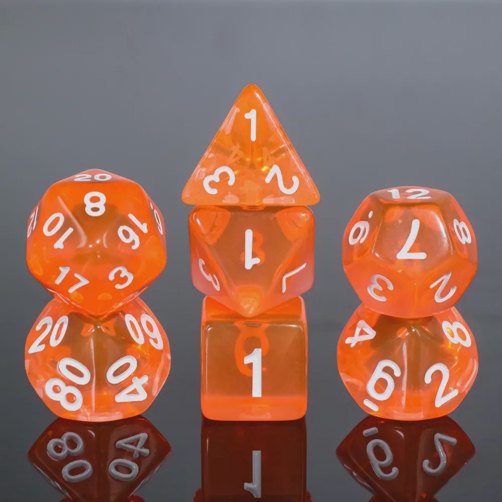 7-Piece UV-Reactive Polyhedral Dice Set: Precious Stone - Orange Fluorite