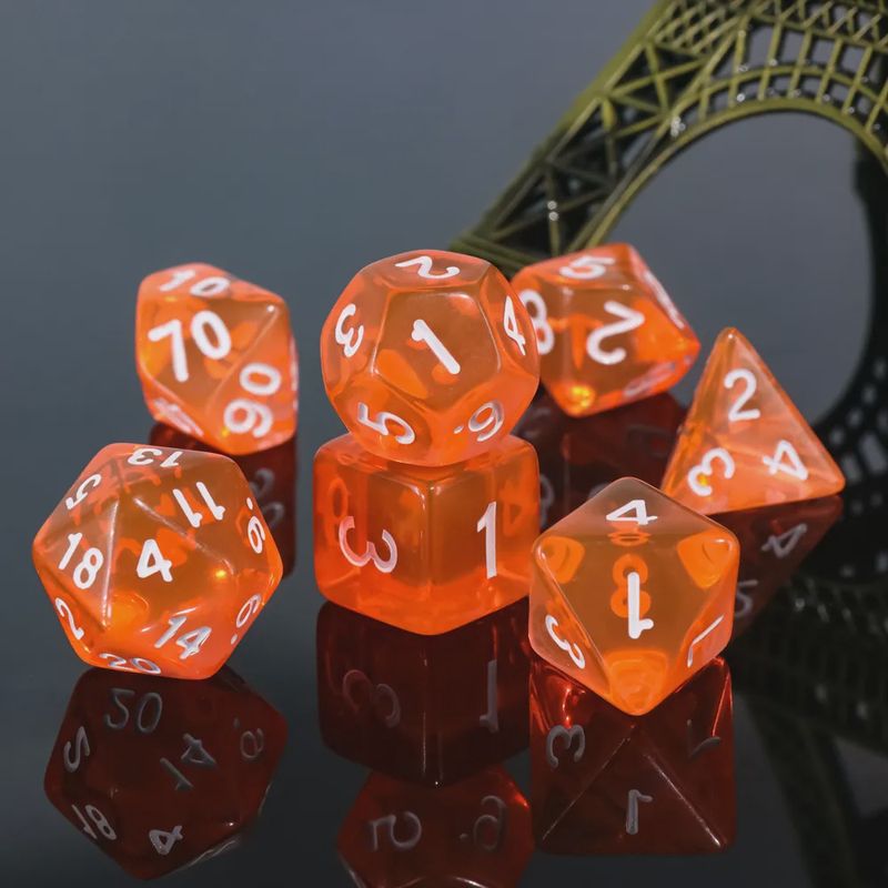7-Piece UV-Reactive Polyhedral Dice Set: Precious Stone - Orange Fluorite