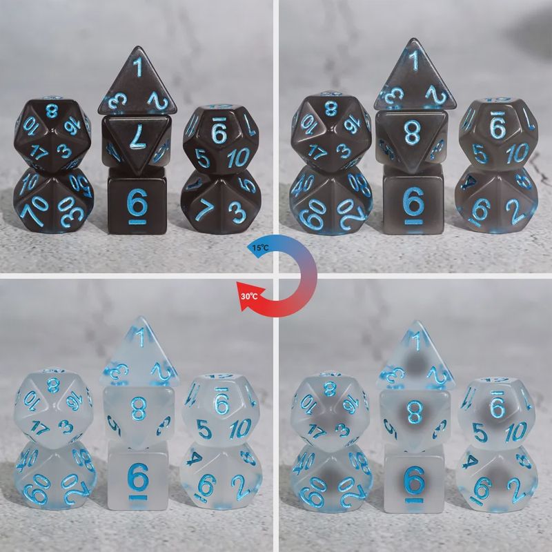 7-Piece Thermochromic Polyhedral Dice Set: Ice Crystals