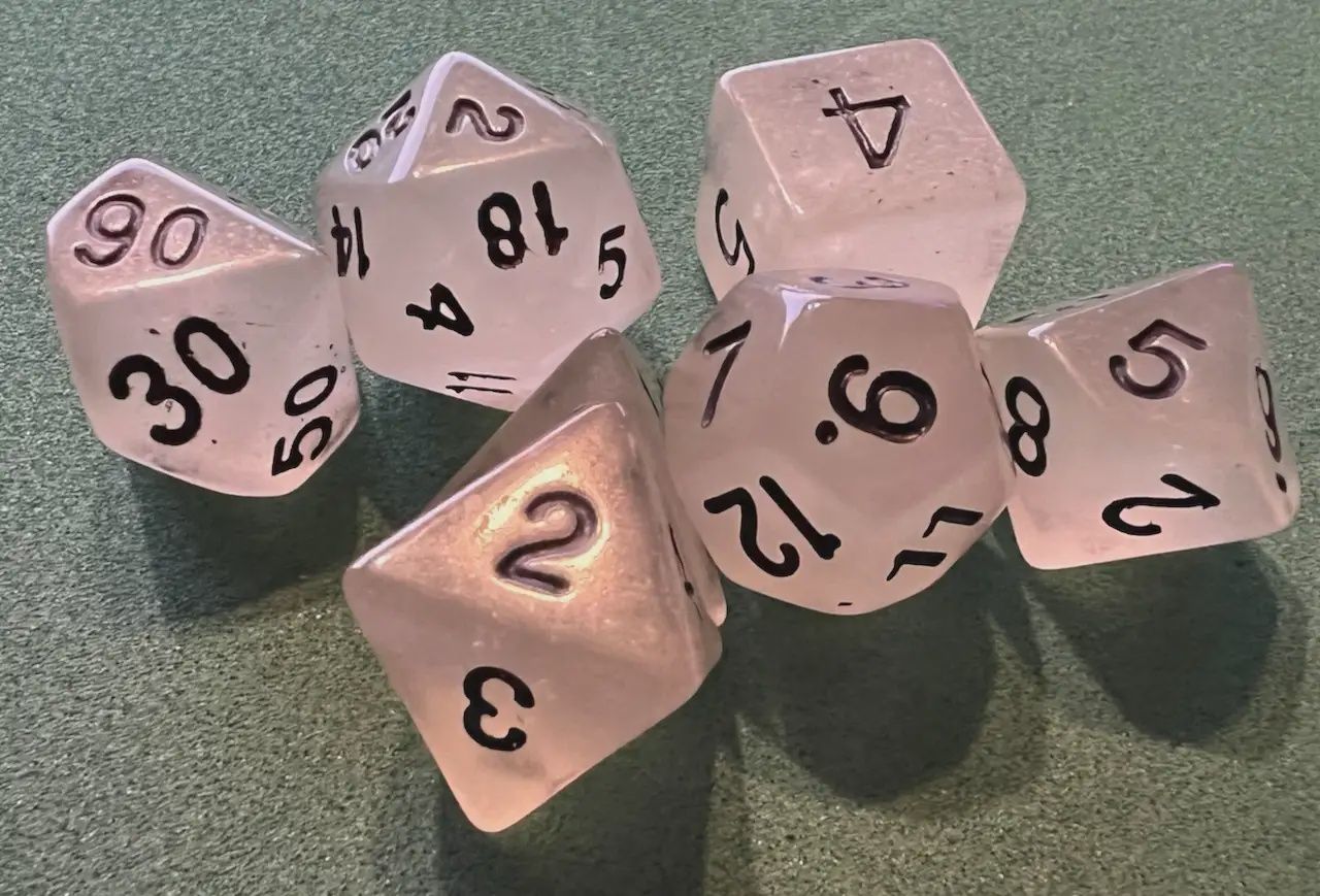7-Piece Luminescent Polyhedral Dice Set: Glacier Heart