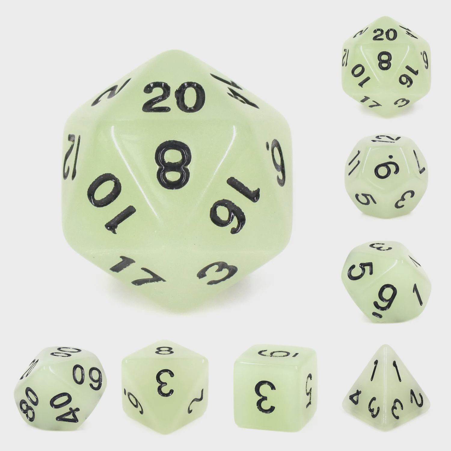 7-Piece Luminescent Polyhedral Dice Set: Ectoplasmic Glow