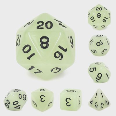7-Piece Luminescent Polyhedral Dice Set: Ectoplasmic Glow