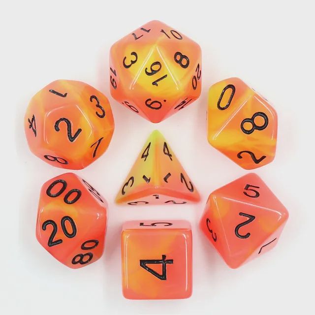 7-Piece Luminescent Polyhedral Dice Set: Solar Eruption