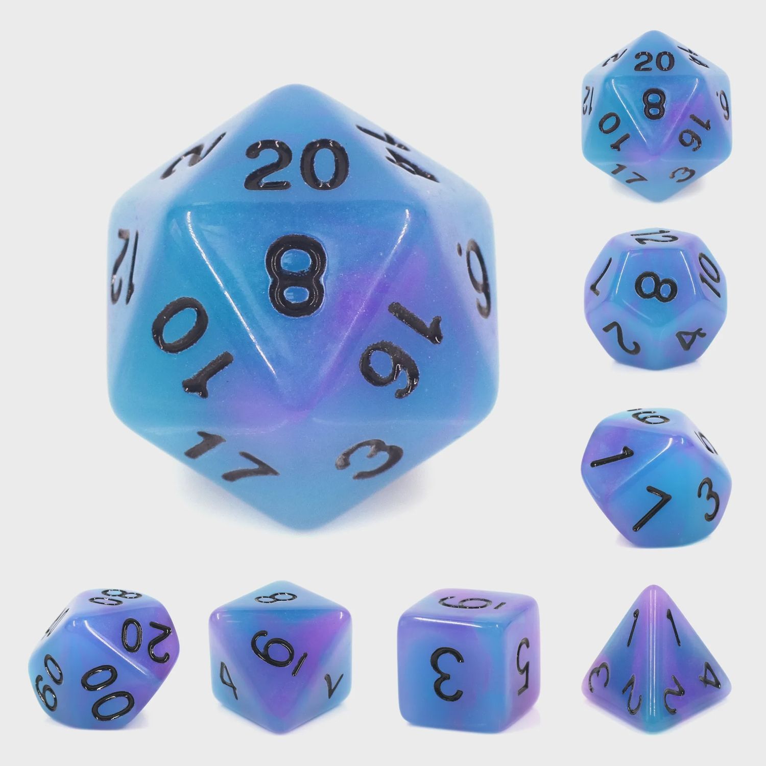 7-Piece Luminescent Polyhedral Dice Set: Ethereal Nebula