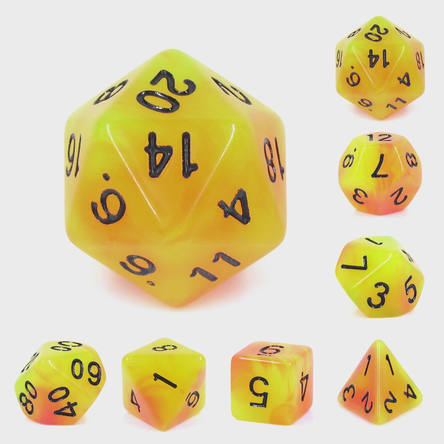 7-Piece Luminescent Polyhedral Dice Set: Plasma Core