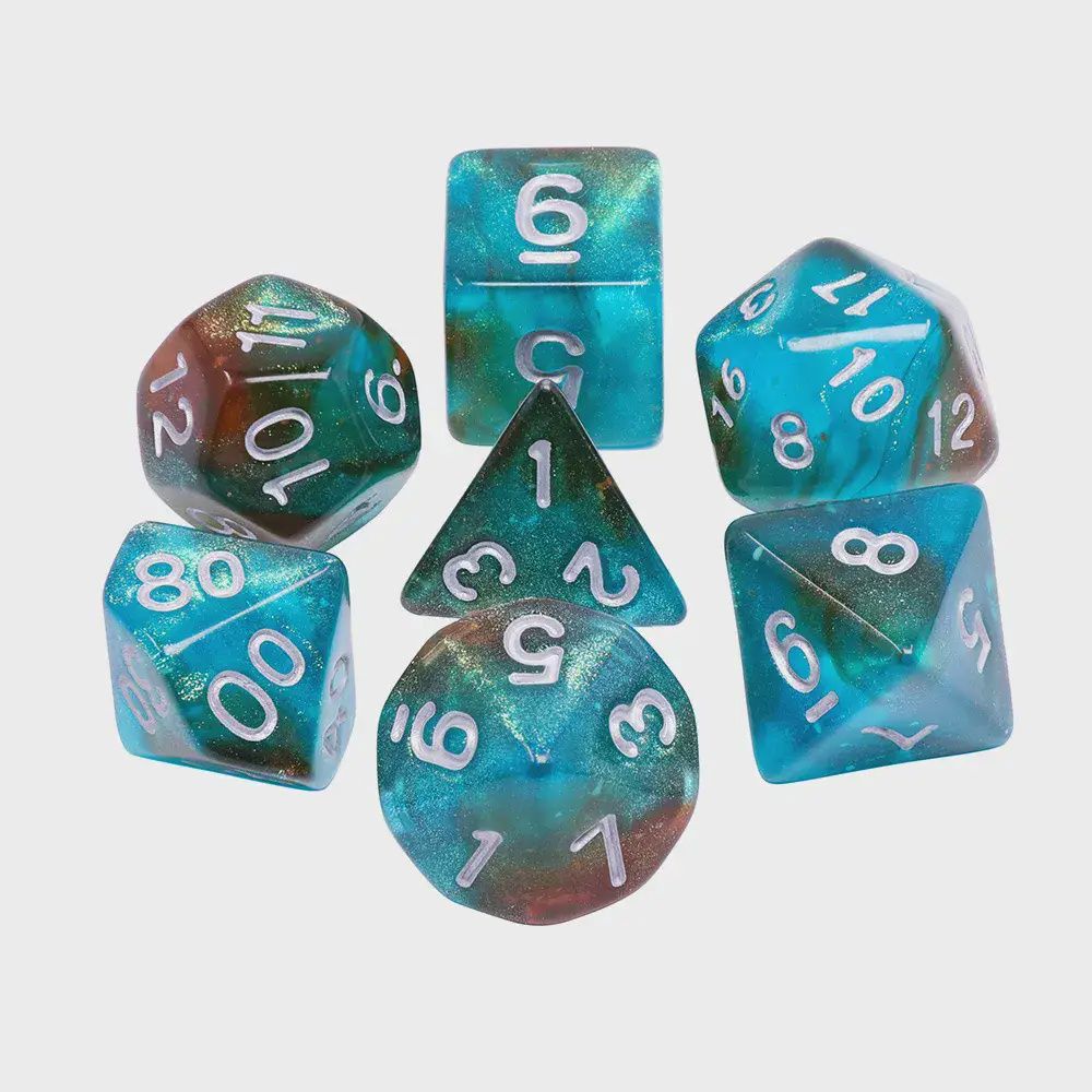 7-Piece Luminescent Polyhedral Dice Set: Bioluminescent Wave