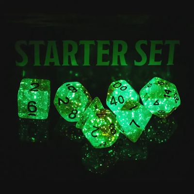 7-Piece Luminescent Polyhedral Dice Set: Bioluminescent Wave