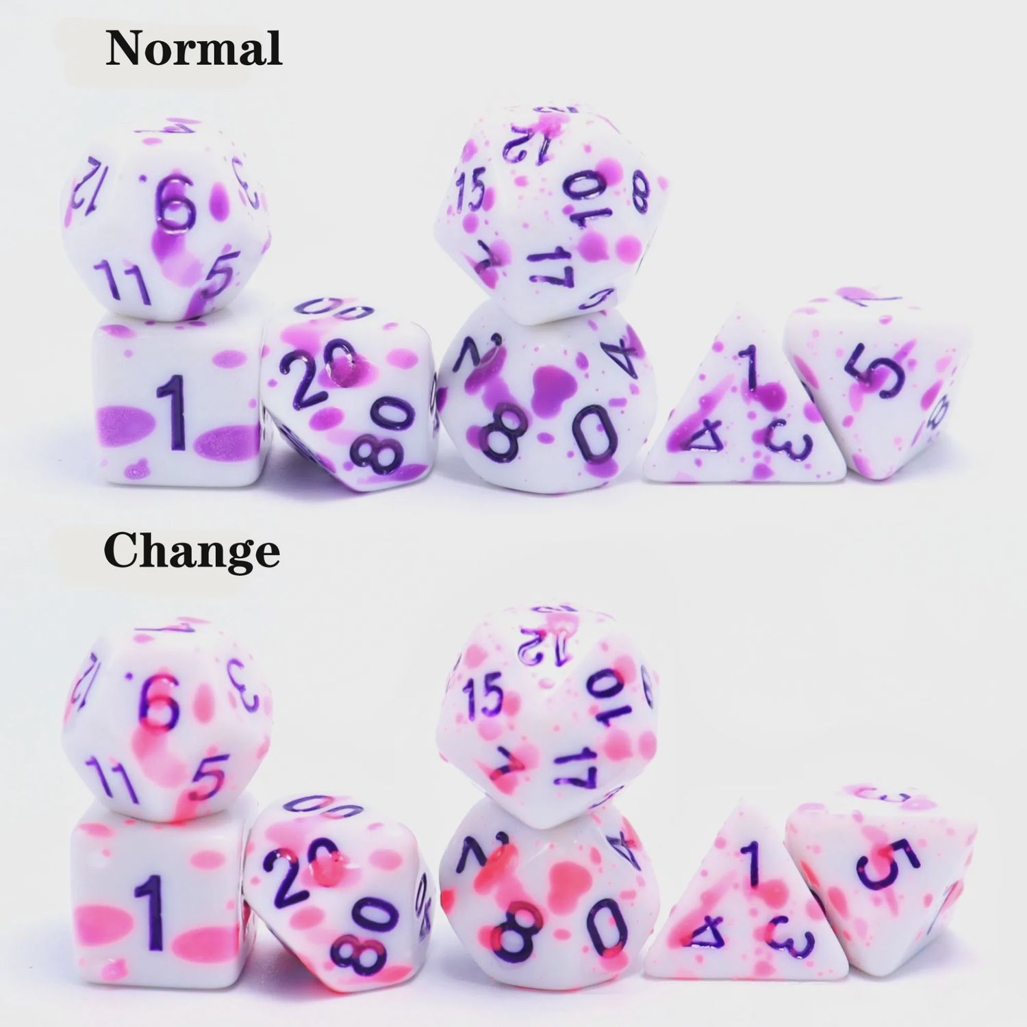 7-Piece Thermochromic Polyhedral Dice Set: Unstable Love Potion