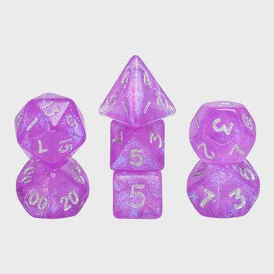 Ensemble de 7 mini-dés polyédriques : Poussière de Supernova