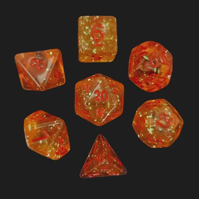 7-Piece Luminescent Polyhedral Dice Set: Phoenix's Heart