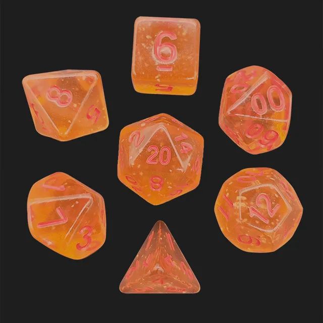 7-Piece Luminescent Polyhedral Dice Set: Phoenix's Heart