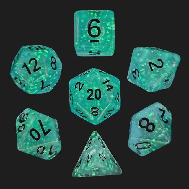 7-Piece Luminescent Polyhedral Dice Set: Temporal Surge