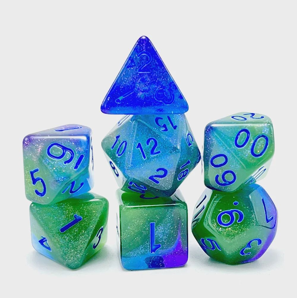 7-Piece Luminescent Polyhedral Dice Set: Andromeda Nebula