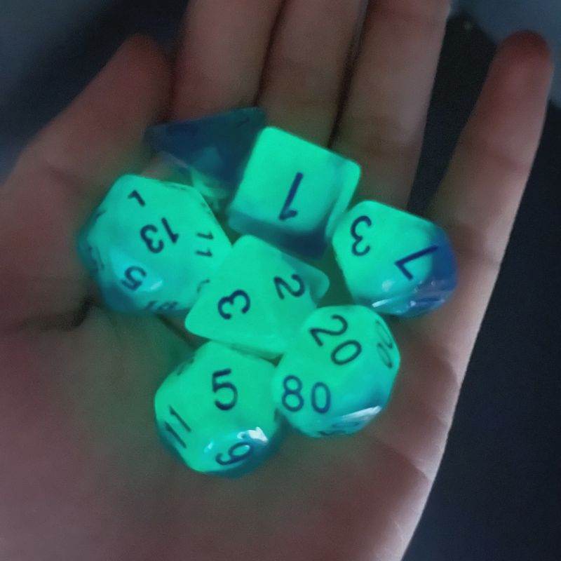 7-Piece Luminescent Polyhedral Dice Set: Andromeda Nebula