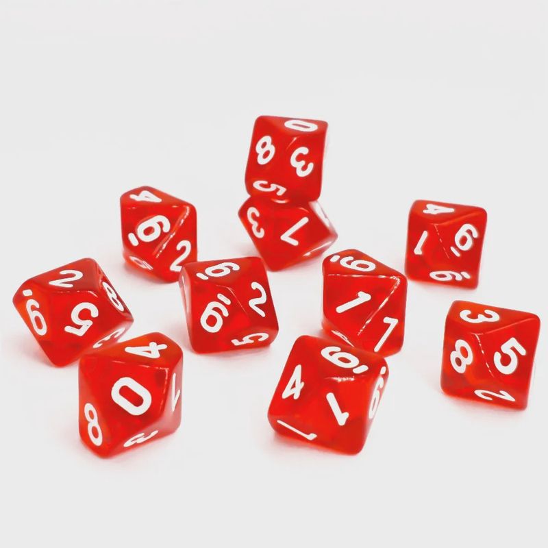 10-Piece 10-Sided Dice Set (d10): Code Red