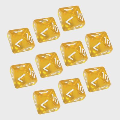 Ensemble de 10 dés à 10 faces (d10 - Numérotés de 1 à 10) : Alerte Jaune