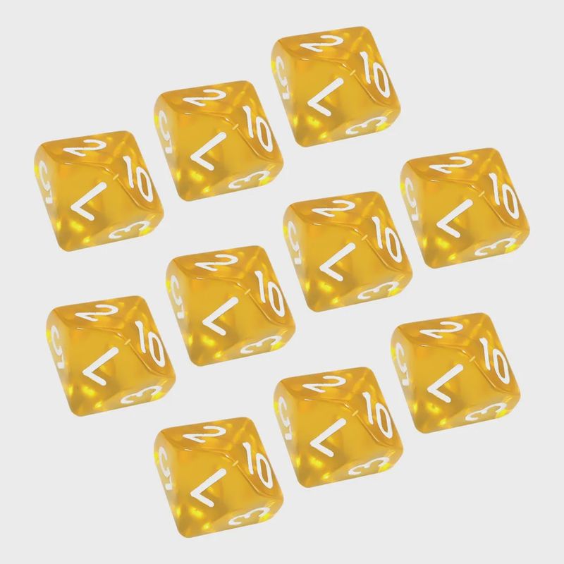 10-Piece 10-Sided Dice Set (d10 - Numbered 1 to 10): Yellow Alert